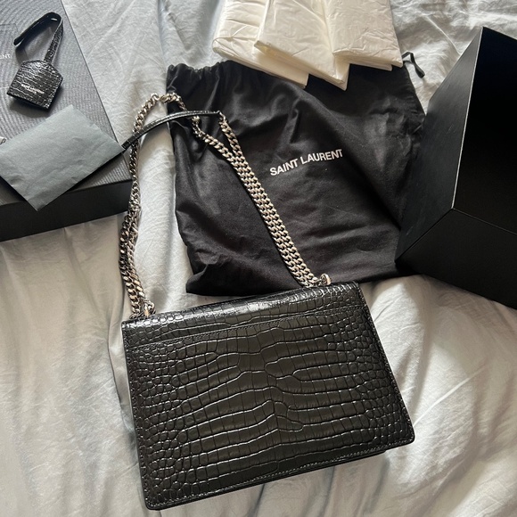 *SOLD* Saint Laurent (YSL) Medium Sunset in Croc Embossed Black - Picture 3 of 6